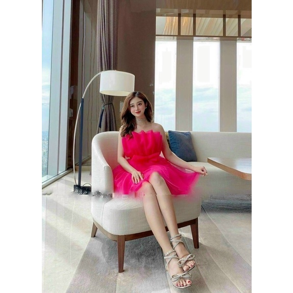 VÁY CÚP DỰ TIỆC TẦNG DÚM EO NƠ full size S/M/L/XL (ảnh và video do chủ shop tự chụp 10000%)