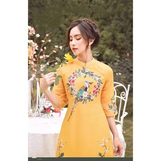 ÁO DÀI CÁCH TÂN CHIM CÔNG VÀNG, CHẤT LỤA MỀM CAO CẤP