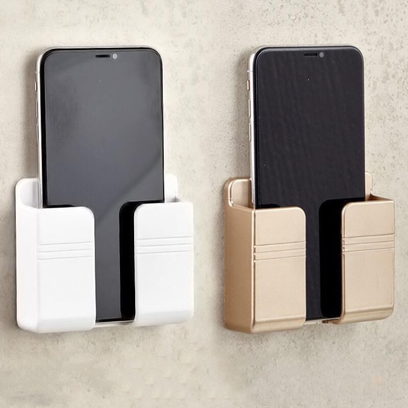 Kệ Dán Tường Để Remote, Đồ Dùng/ Giá Đỡ Sạc Điện Thoại - Có Móc Treo Giữ Dây Điện OUYOUVN