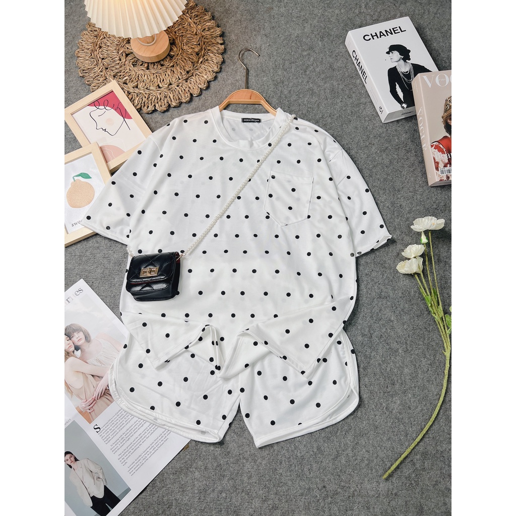 Set bộ cộc tay chấm bi 2 túi hông, cạp chạy kansai' 1 sét đồ được lòng chị em ah (CT5P5)