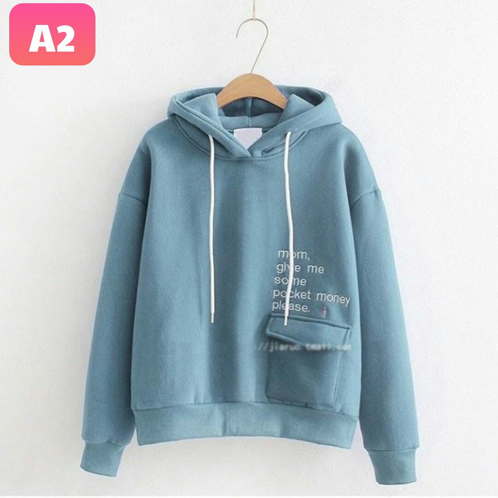 Áo hoodie nón Mom xanh
