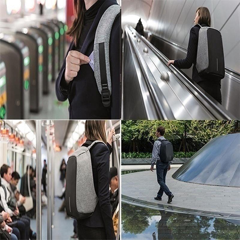 Unisex Anti-Theft Backpack Laptop USB Port Charger Travel Oxford Zipper School Bag