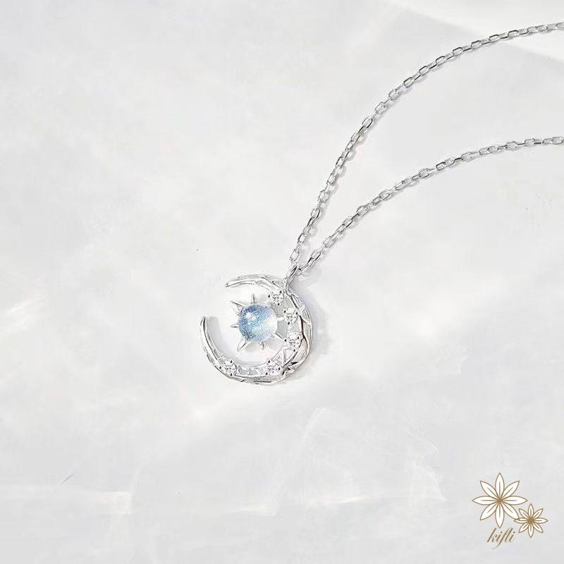 🌸Vòng cổ Mặt Trăng Và Ngôi Sao Màu Xanh Dương Đơn Giản Phong Cách Hàn Quốc Cho Nữ