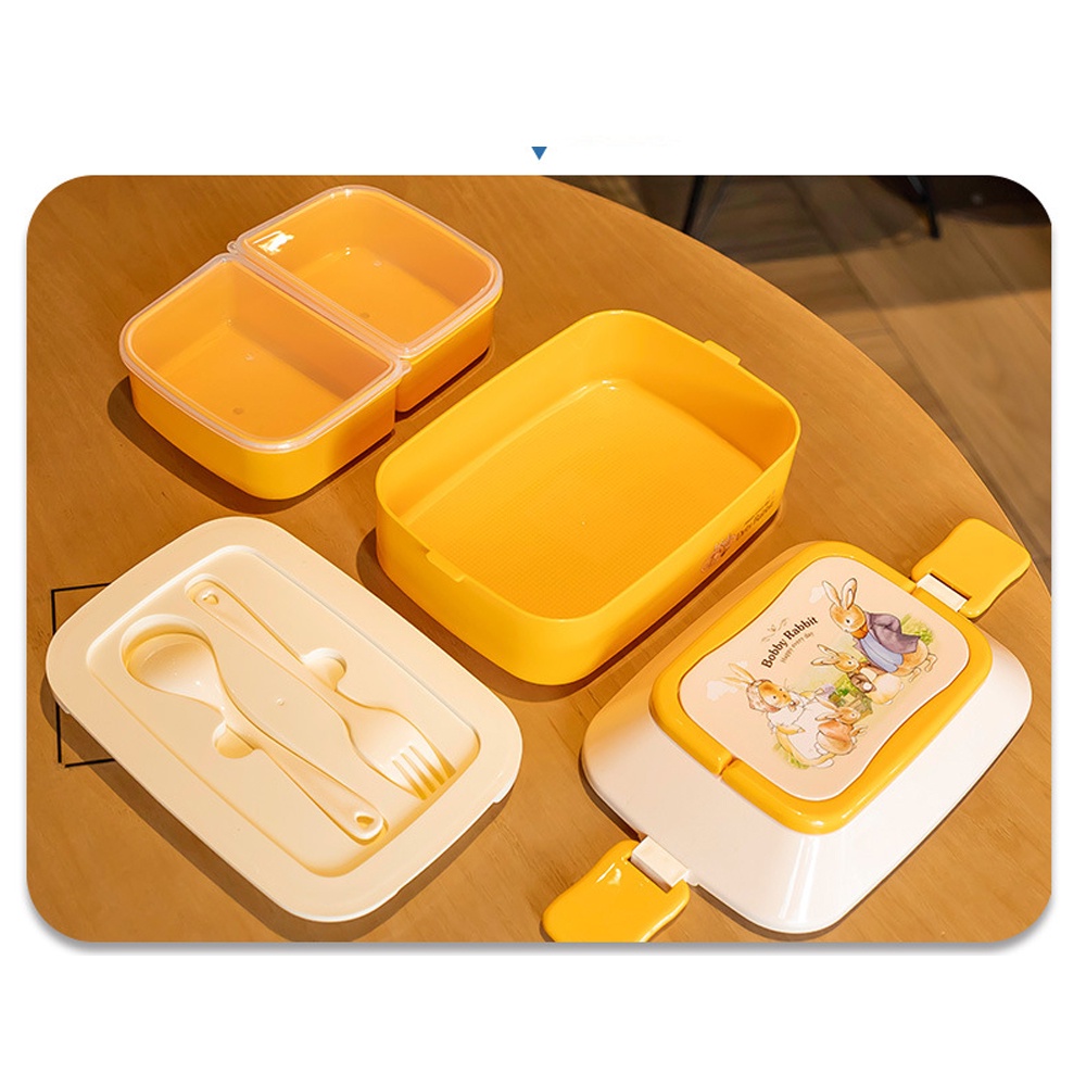 Hộp đựng cơm 2 tầng Debi kèm Thìa và dĩa nhỏ gọn tiện lợi có quai xách