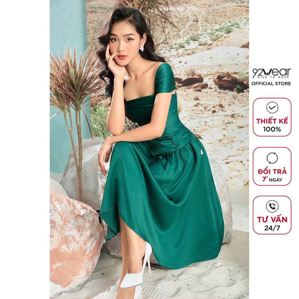 Đầm maxi dài 92WEAR váy lụa thiết kế sát nách rút nhún thân trên DMA1965