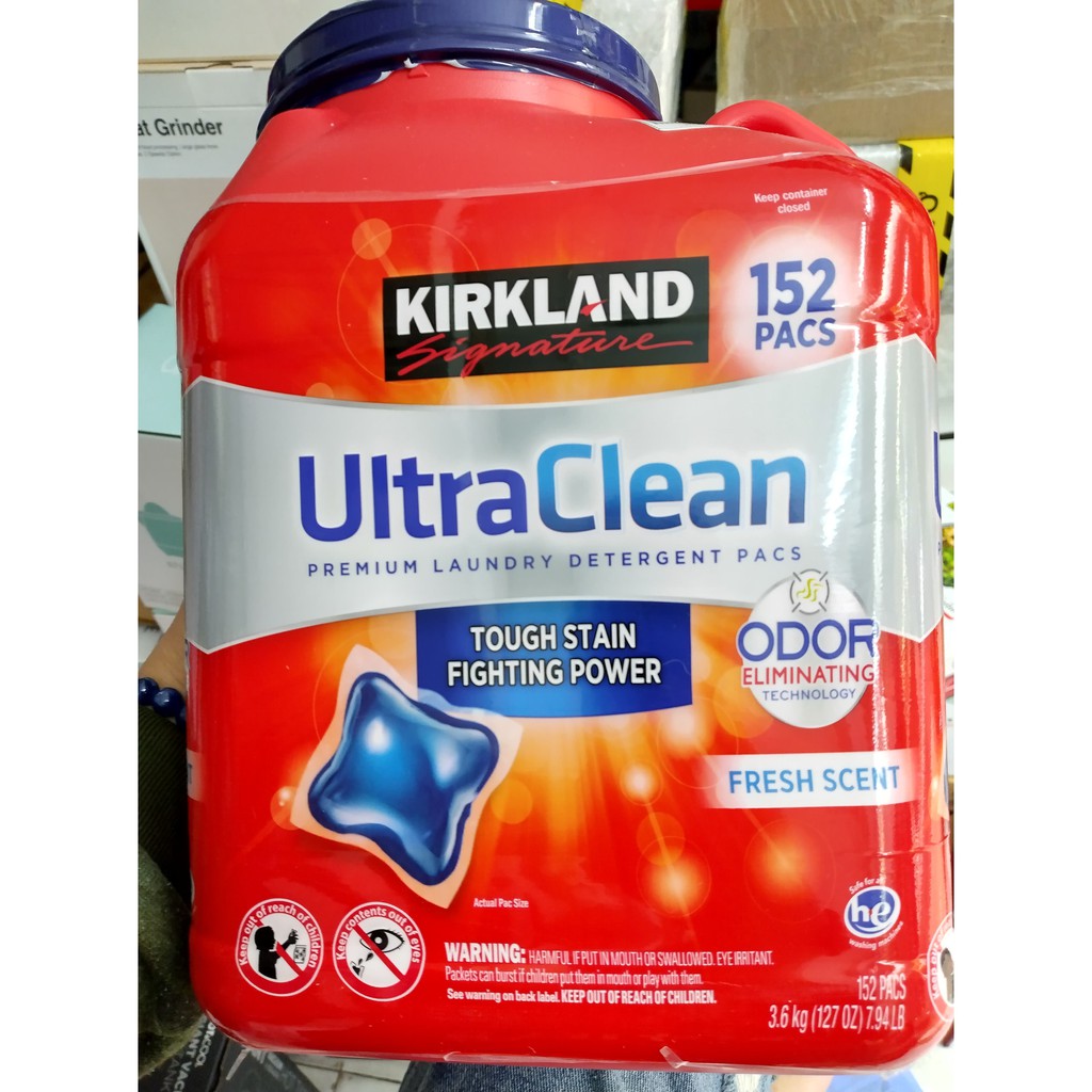 Viên giặt quần áo kháng khuẩn Kirkland Signature Ultra Clean thùng 152 viên của Mỹ