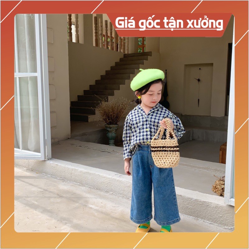 Áo Sơ Mi Bé Gái Caro Thêu Hoa Vàng