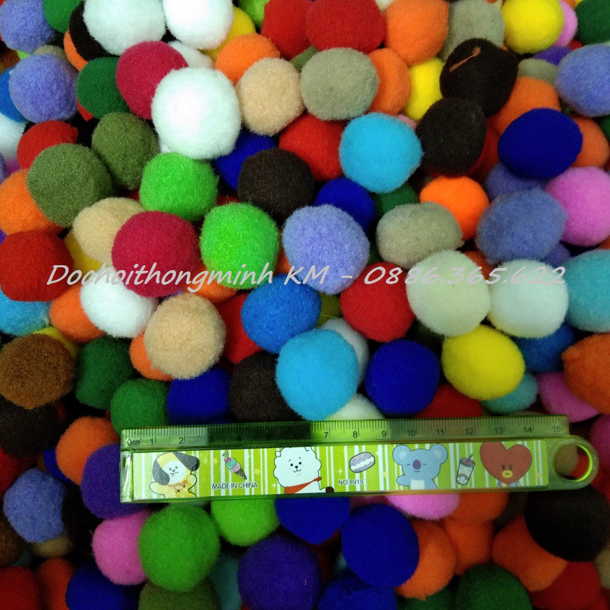 Quả bông Pompom trơn, Pompom kim tuyến nhiều size LẪN MÀU