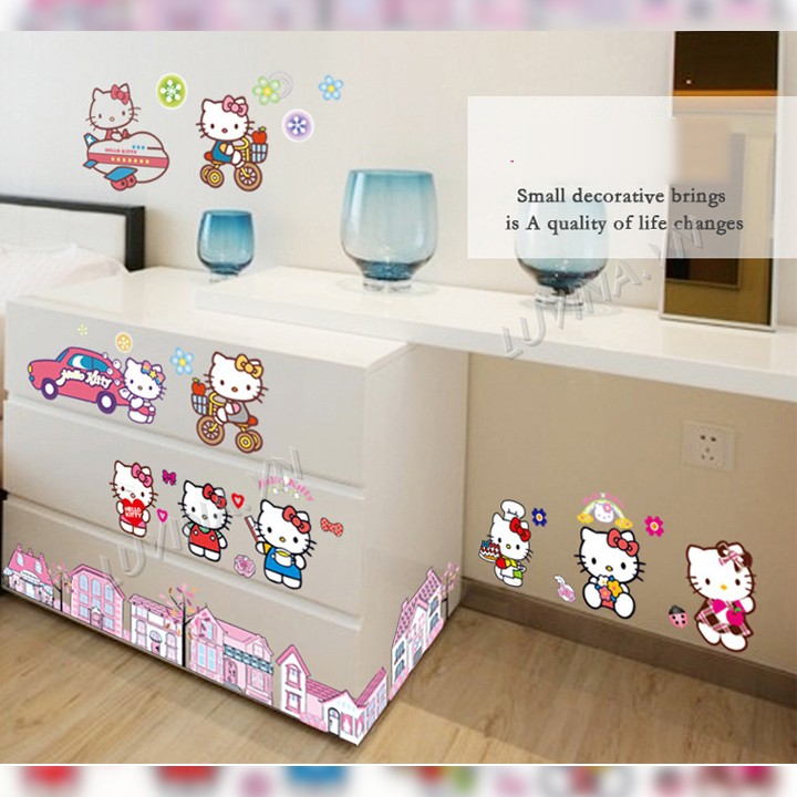 [RẺ VÔ ĐỊCH]-[ĐƠN 200K CÓ QUÀ TẶNG]-Decal trang trí lớp mầm non,phòng ngủ cho bé-Thành phố kitty -[GIAO TRONG NGÀY]