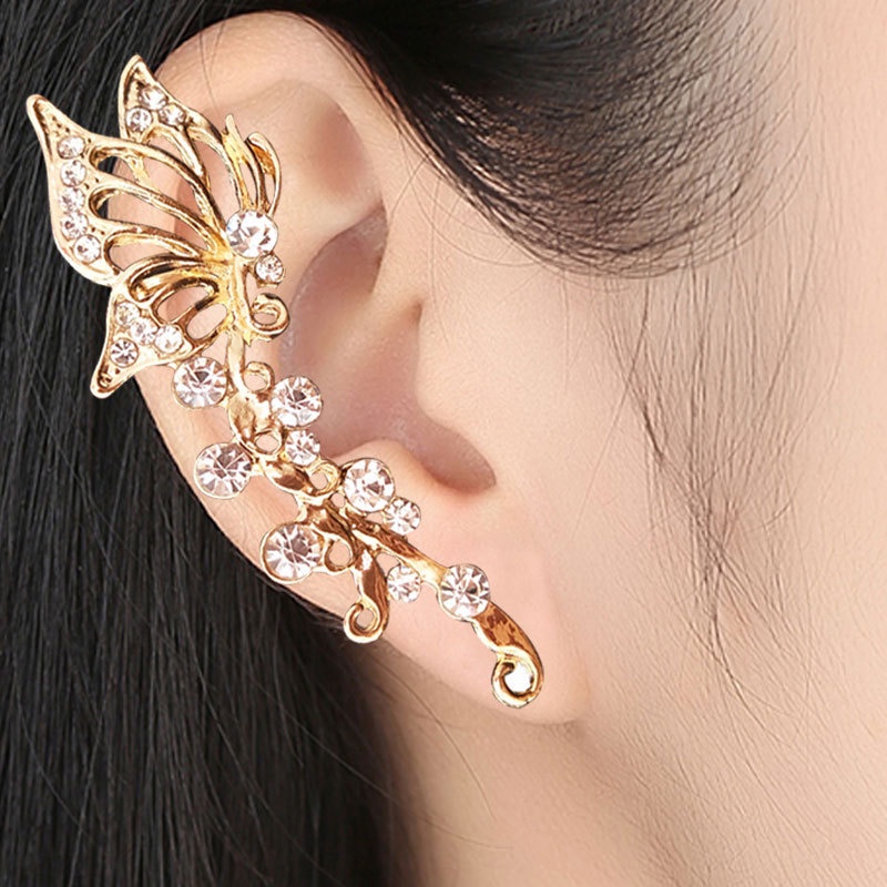 Khuyên kẹp vành tai hình bướm đính đá pha lê giả phong cách Hàn Quốc