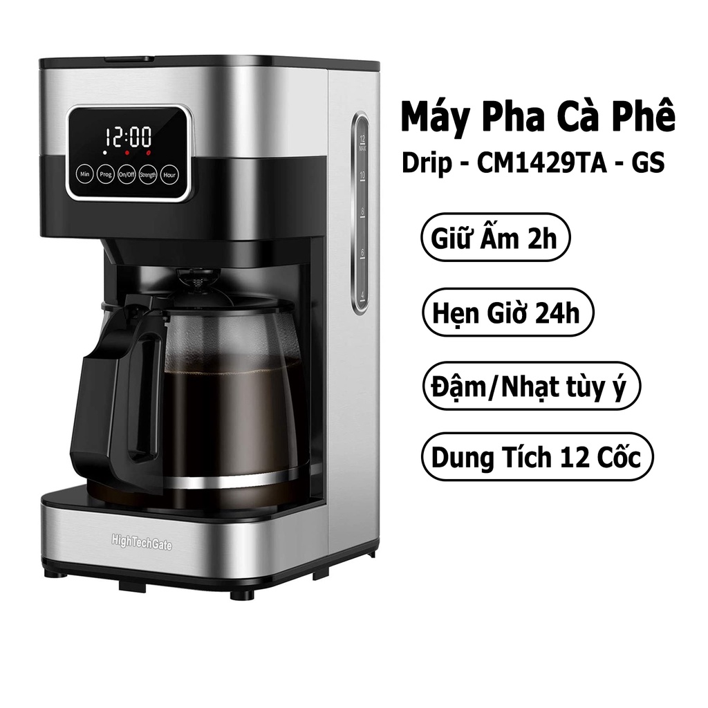 Máy Pha Cà Phê Htg Cm1429 Tự Động Hẹn Giờ, Pha Cafe Drip Nhỏ Giọt, Thiết Kế Mini Để Bàn Cho Văn Phòng, Gia Đình, 12 Cốc