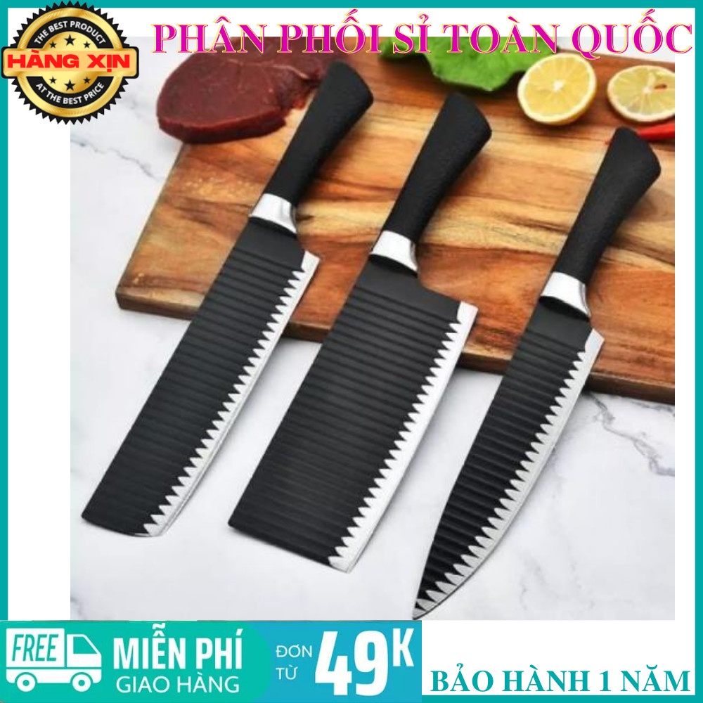 Bộ 3 dao Nhật Bản thép không gỉ thân dao gợn sóng chống dính siêu bén- BỘ DAO NHÀ BẾP