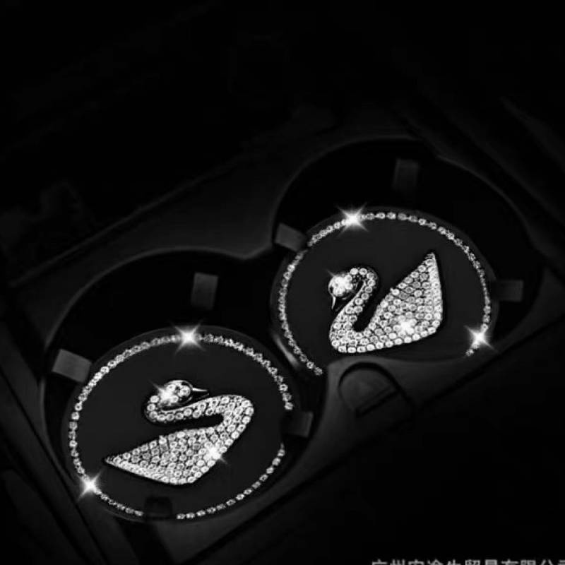 New Car Water Cup Mat Car Non-Slip Mat Swan Diamond Storage Tank Pad Cute Cartoon Soft Rubber Pad Auto department store supplies