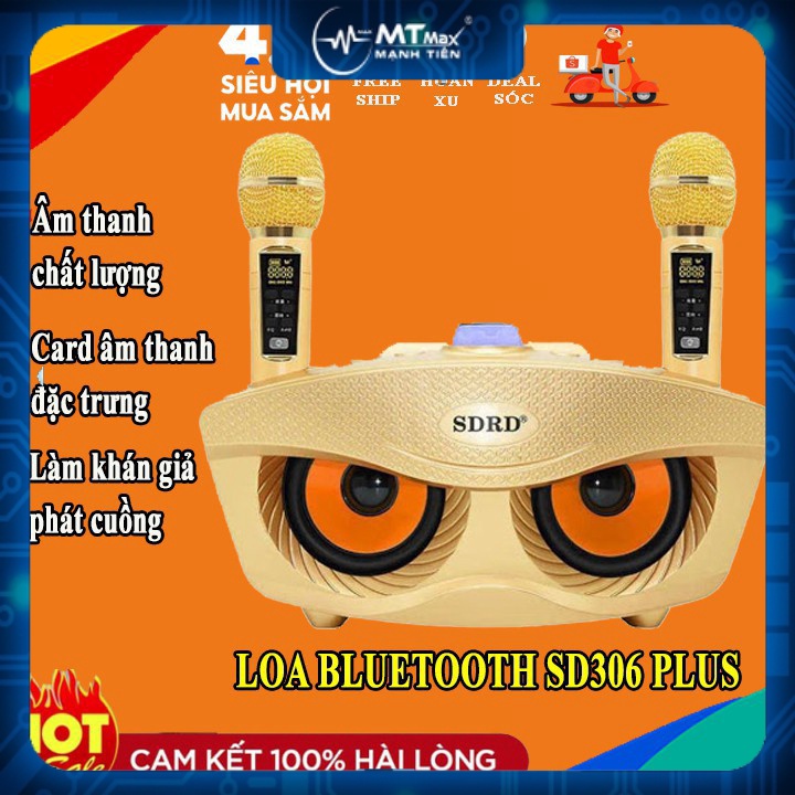 MT MAX Loa bluetooth Karaoke SDRD SD 306 Plus Kèm 2 Micro Không dây Có Màn Hình Mới 2021 bảo hành 12 tháng bass cực hay