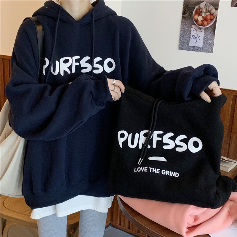 Áo sweater tay dài dáng rộng in chữ kiểu Hàn Quốc dễ phối đồ