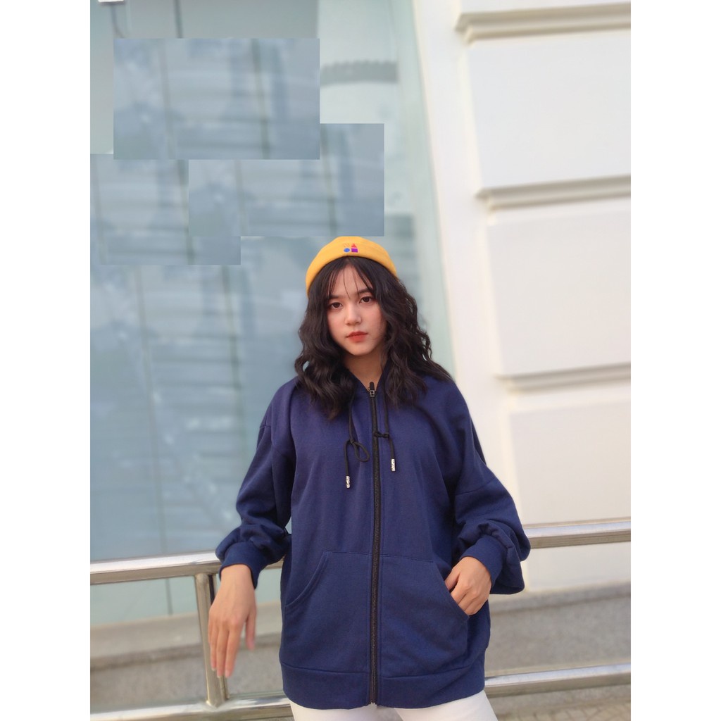 Áo Khoác Hoodie Viền Tay Bồng PEONYB Nữ [FREESHIP]  Jacket form rộng có mũ màu ĐEN | HỒNG | XANH TÍM THAN Ulzzang