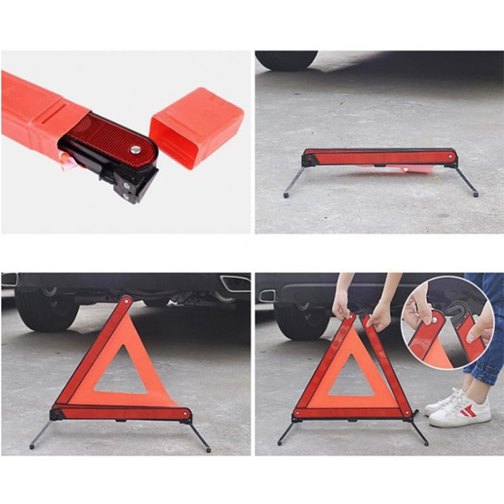 Biển cảnh báo nguy hiểm tam giác phản quang cho ô tô, xe hơi có hộp đựng