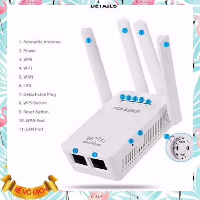 Bộ kích sóng wifi (Xả Kho) Bộ Kích sóng wifi 4 anten Pix-Link LV WR09 Gía Sỉ=Gía Lẻ