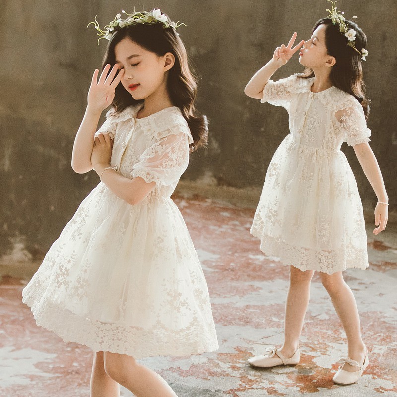 Váy công chúa bé gái màu trắng kem