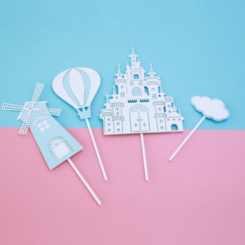 topper cắm bánh sinh nhật  [FREESHIP] set cắm lâu đài khinh khí cầu