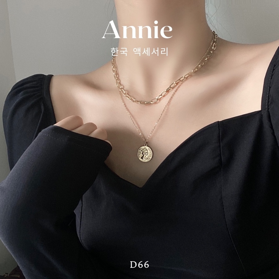 Dây chuyền phối kiểu 2 sợi hình đồng tiền mạ vàng phong cách cổ điển ANNIE - D66
