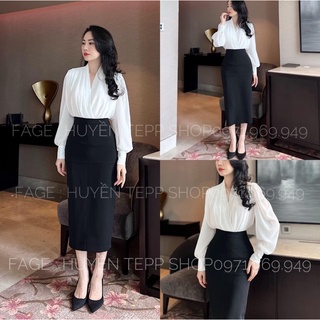 Áo sơmi lụa cổ V chéo ngực ảnh chụp thật