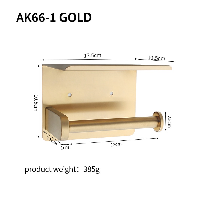 Giá Đỡ Cuộn Giấy Vệ Sinh Bằng Thép Không Gỉ 304 Màu Vàng Kèm Kệ Treo Khăn Tiện Lợi