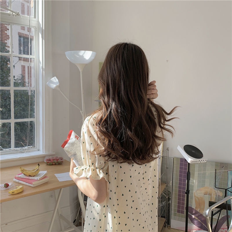 (Spot) 2022 Korean Princess Nightdress Doll Collar Fashion Home Clothes Long Print Pajamas