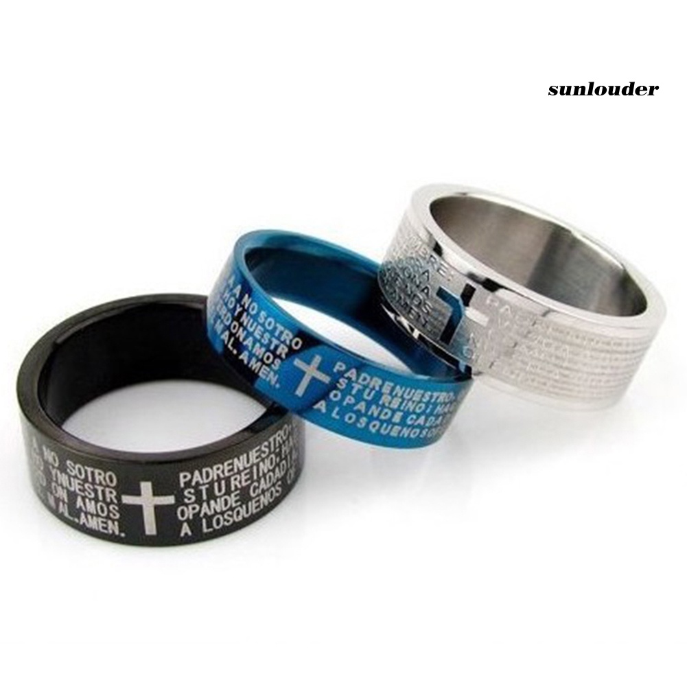 Nhẫn thép titan khắc thánh giá kinh thánh cho cặp đôi