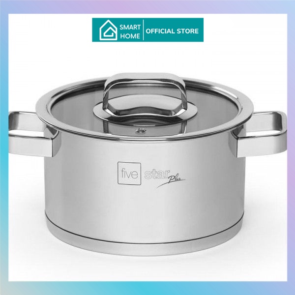 Nồi thân cao 3 đáy inox 304 Fivestar Plus bếp từ quai vuông nắp kính
