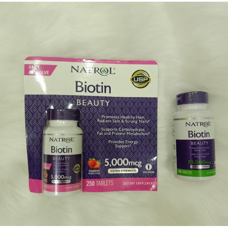 Viên ngậm hương dâu Natrol Biotin Beauty 5000mcg Extra Strength 250 viên Mỹ