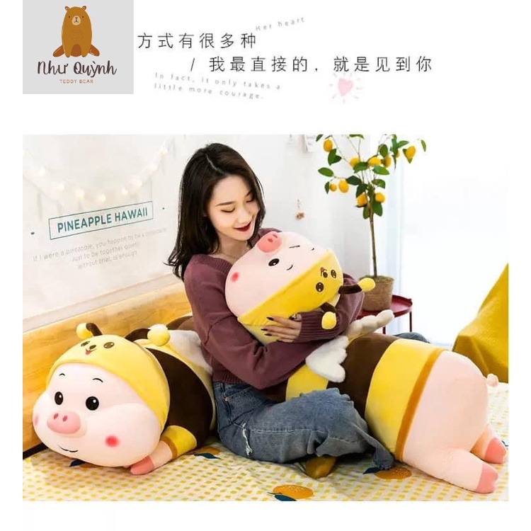 Con Heo Béo Cosplay Ong Vàng, Gấu Bông - Gối Ôm Con Heo Nằm Size 90cm - 1M1 Chất Nhung Co Dãn Đa Chiều