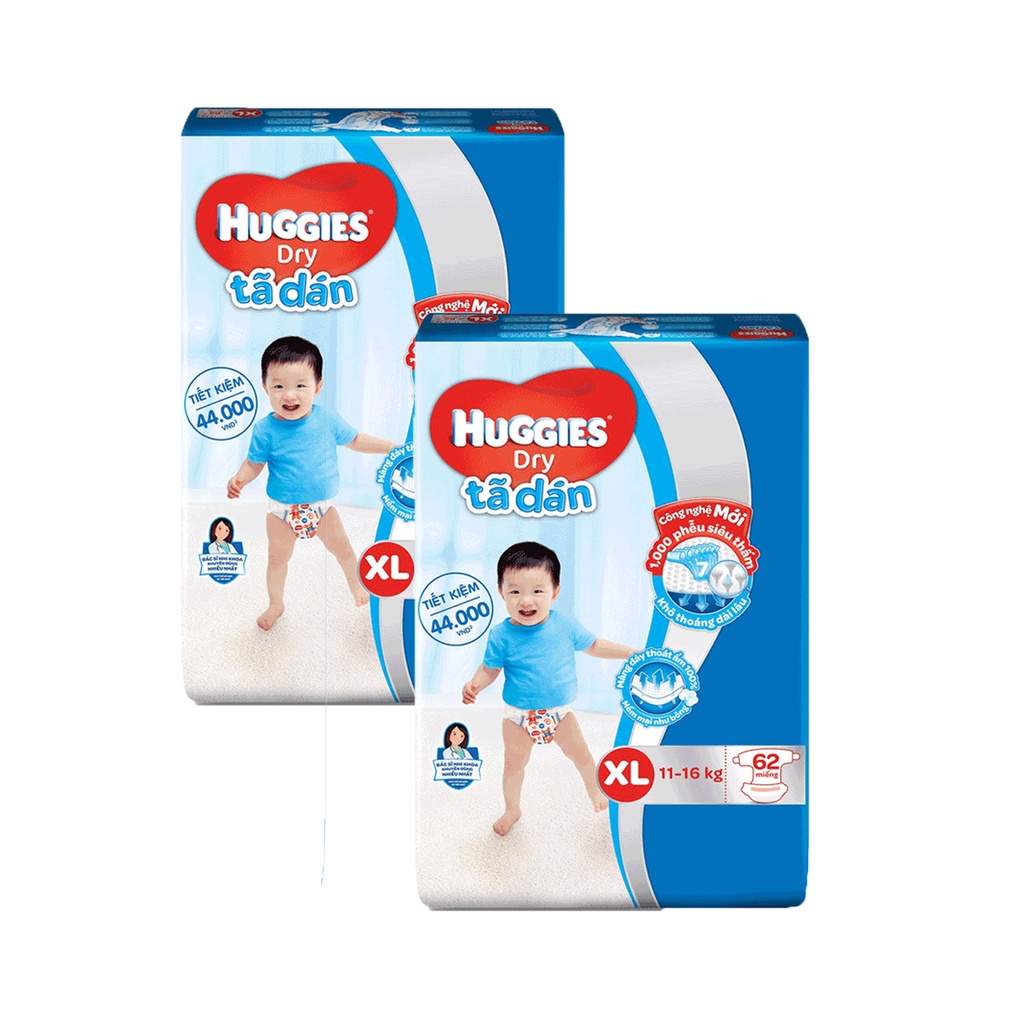 Tã Dán Huggies Size Xl  38/ 68 Miếng Lớp Đệm Siêu Mềm Khô Thoáng Cho Bé