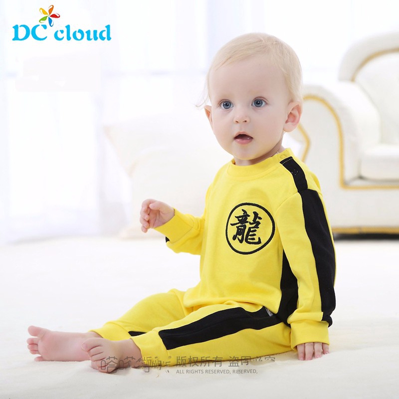 Bộ Áo Liền Quần Kung Fu Màu Vàng Bruce Lee Mùa Xuân / Thu / Đông Cho Bé Trai Su per Man Spider
