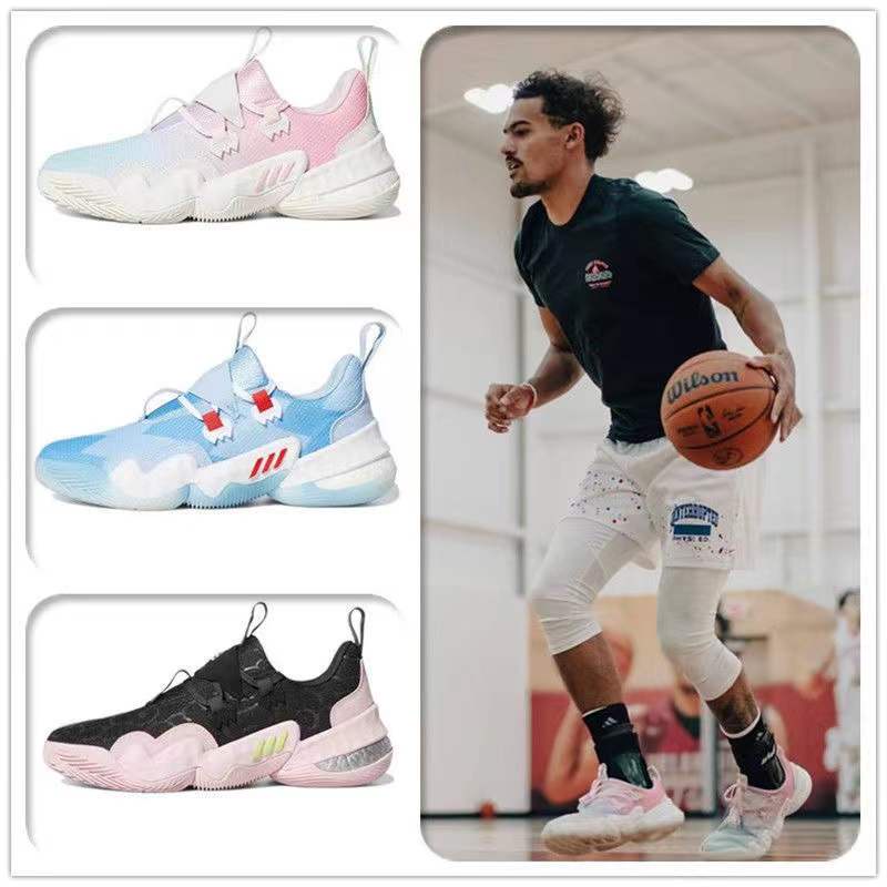 Giày Thể Thao Bóng Rổ Adidas Trae Young 1 Xanh Dương Hồng Kem Treyyang Generation Chống Sốc Cho Nam