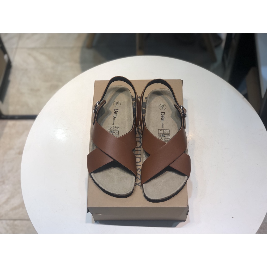 Giày Sandal Đế Trấu Nam Nữ Quai Chéo Màu Bò Thấm Hút Mồ Hôi Tốt - SATA23B