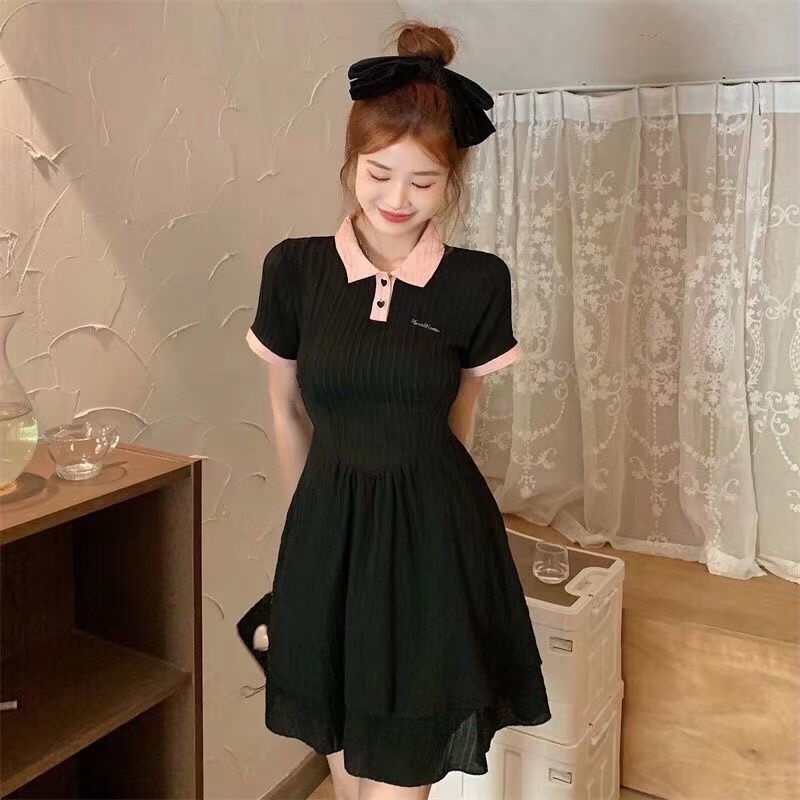 COZOK Đầm Tay Ngắn Cổ POLO Thiết Kế Ôm Eo Tôn Dáng Cho Nữ