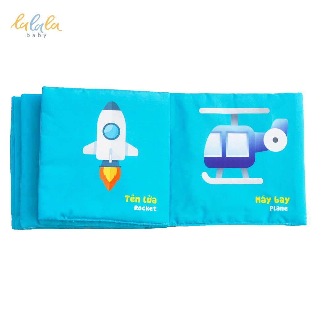 Sách vải Lalala baby, kích thích đa giác quan chủ đề Phương tiện giao thông, kích thước 15x15cm 12 trang