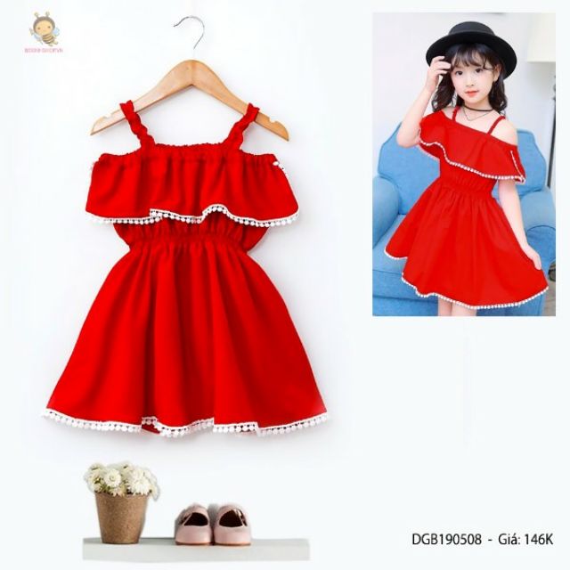 Đầm tiểu thư 2 dây bèo bé gái