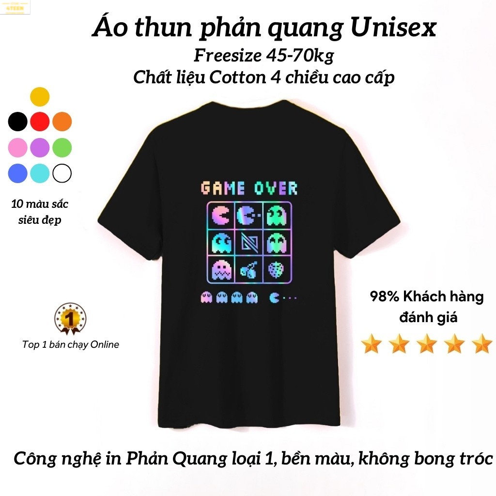 Áo Thun unisex Phản Quang Game Over form rộng tay lỡ chất Cotton cao cấp freesize cho nam và nữ, co giãn tốt PQ22 4T
