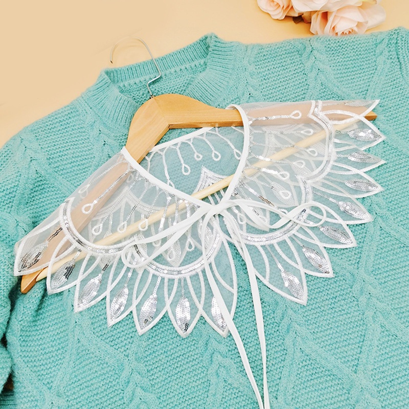 Yoioi Khăn Choàng Cổ Lưới Chim Công Lông Vũ Có Thể Tháo Rời Thêu Họa Tiết Ánh Kim Lấp Lánh Cho Nữ