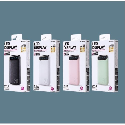 Pin sạc dự phòng chính hãng 20000 mAh WK DESIGN WP-163 với nhiều màu sắc, chip sạc thông minh  đảm bảo an toàn thiết bị