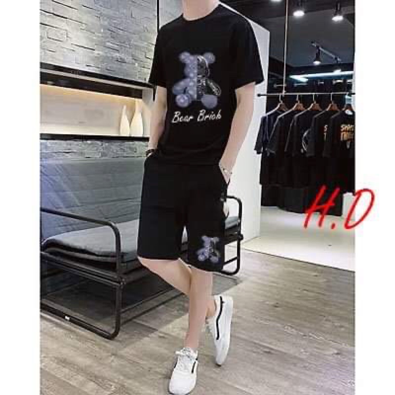 (Hàng Sẵn)Sét Bộ Áo thun Gấu Brich+ quần đùi V unisexChất cotton mịnPhong cách thể thaoĐồ ngủ mặc nhà mùa hè Nam nữ