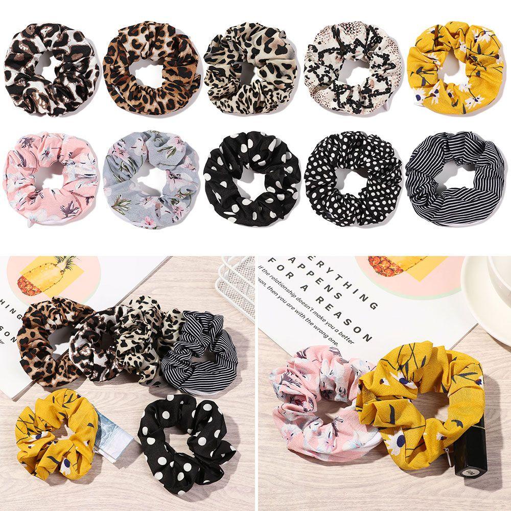 LAY Dây Cột Tóc Co Giãn Bằng Nhung In Họa Tiết Da Báo Thời Trang Cho Nữ