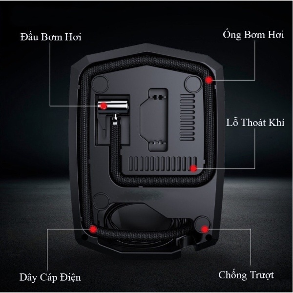 Bơm lốp ô tô xe hơi tự ngắt khi đầy SUITU có đèn chiếu cực sáng kèm bộ vá đa chức năng cao cấp