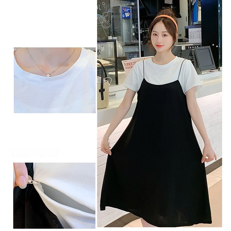 Váy Bầu Đầm Bầu Sau Sinh Khóa Kéo Ngang Cho Bé Bú SAV11