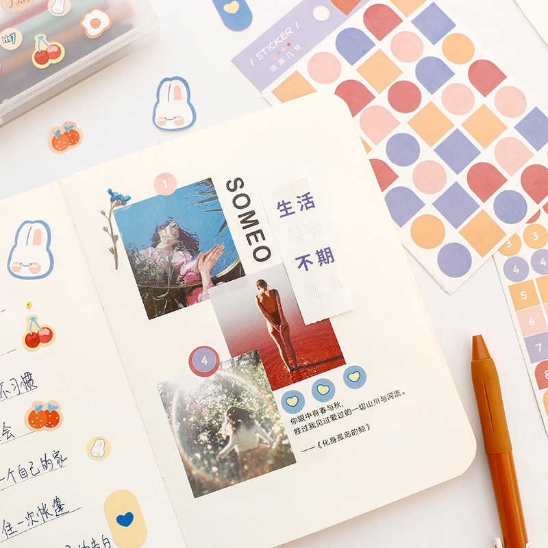 Set 3 Sticker Giấy 120 Hình Nhỏ Trang Trí Dán Sổ Color Block Sweet Baby | ST071