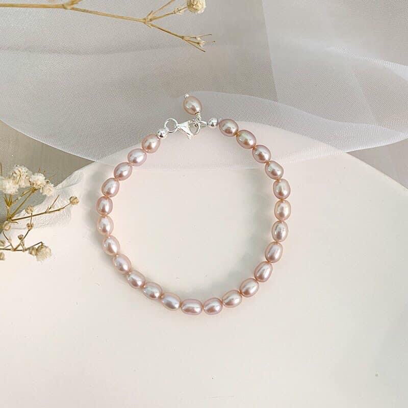 Vòng tay hạt hồng 7ly khóa bạc