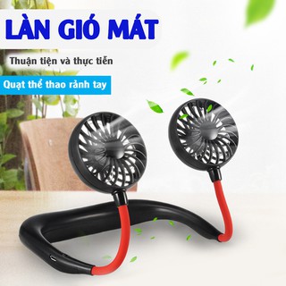 Quạt tích điện đeo cổ cầm tay chữ U mini thể thao cao cấp, pin 1200mAh sạc điện, ba tốc độ gió, dùng 4-8h liên tục
