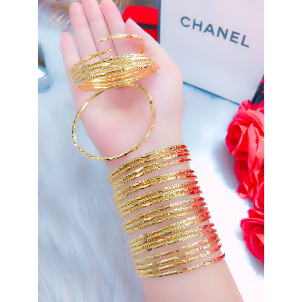 Bộ Vòng Xi Men Gồm 07 Chiếc - 110.15.09 - Khóa Bấm Vàng Thật - Mang Đi Chơi, Đi Tiệc Rất Sang